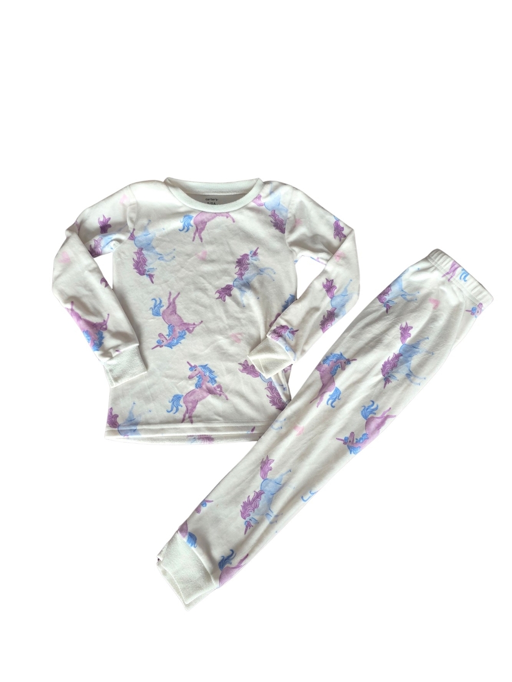 Girls White Unicorn Print Pajama Set - Long Sleeve Top & Pants